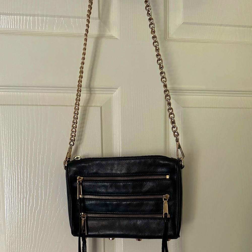 Rebecca Minkoff Crossbody Black Leather Bag with Gold Tone Hardware